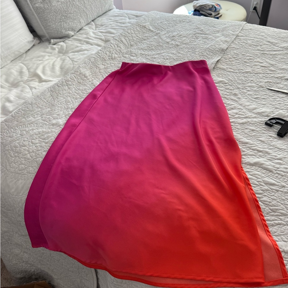 a new day Pink and Orange Midi Skirt